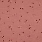 Tissu Double gaze Petits coeurs foncés sur fond Vieux rose