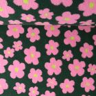 Tissu Fausse fourrure Mouton Elya fleurs Roses sur fond Vert kaki foncé