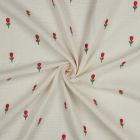 Tissu Double gaze de Coton Tulipes Rouge brodé sur fond Ecru