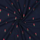 Tissu Double gaze de Coton Tulipe Rouge brodé sur fond Noir