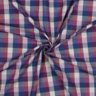 Tissu Coton fil teint carreaux Bleu, Rose Framboise & Lila sur fond Blanc