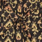 Tissu Batik de Coton motif ethnique Beige doré sur fond Noir profond