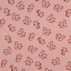 Tissu Coton imprimé Patachat rouge sur fond Rose poudré