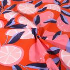 Tissu Coton enduit Fruité sur fond Rouge