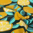 Tissu Coton enduit Fruité citron sur fond Noir