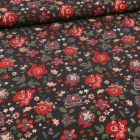 Tissu Viscose Fleuris Louise sur fond Noir - Par 10 cm