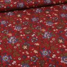 Tissu Viscose Fleuris Louise sur fond Bordeaux - Par 10 cm