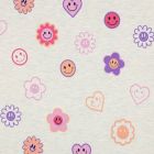 Tissu Jersey Smile orange sur fond Ecru chiné