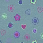 Tissu Jersey Smile violet sur fond Bleu ciel chiné