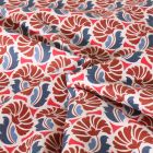 Tissu Popeline de Coton Poppy Plumes d’Orient rouge sur fond Ecru