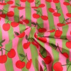 Tissu Popeline de Coton Poppy Cerises sur fond Rose