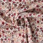 Tissu Jersey Bord Côte stretch fleurs Ambrie Prunes sur fond Beige
