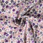Tissu Jersey Bord Côte stretch fleurs Ambrie Violettes sur fond Blanc - Par 10 cm