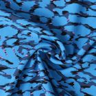 Tissu Viscose  Cobalia motifs abstraits Noirs sur fond Bleu levos