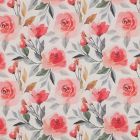 Tissu Voile de Coton fleurs Rosabella roses sur fond Blanc cassé