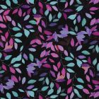Tissu Viscose  Eloria feuilles Violettes sur fond Noir