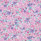 Tissu Popeline de Coton fleurs Cléophée roses sur fond Blanc