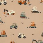 Tissu Popeline de Coton  Chantiboom sur fond Beige sable