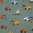 Tissu Popeline de Coton  Chantiboom sur fond Vert kaki foncé