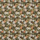 Tissu Velours milleraies imprimé Fleurs Lou sur fond Vert kaki