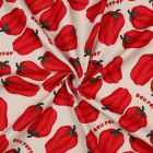 Tissu Toile de Coton Canvas Poivrons rouges sur fond Ecru