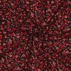 Tissu Viscose imprimé Petites fleurs Corail et Rouge sur fond Noir