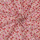 Tissu Viscose imprimé Petites fleurs Rose et Rouge sur fond Ecru