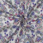 Tissu Voile de Coton digital fleurs Multicolores sur fond Blanc cassé