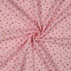 Tissu Double gaze de Coton digital petites fleurs Rouges sur fond Rose clair