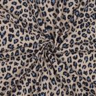 Tissu Viscose Lin imprimé Léopard Noir et Bleu nuit sur fond Beige
