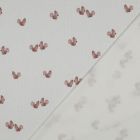 Tissu Jersey Coton côtelé digital Écureuil Rose poudré sur fond Ecru