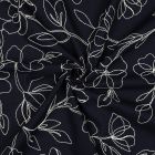Tissu Lin Viscose Fines fleurs brodées sur fond Noir