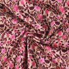 Tissu Sweat léger French Terry Lilia fleurs Roses sur fond Beige nougat