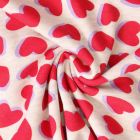 Tissu Sweat  léger envers molletonné Lisa coeurs Rouges sur fond Gris chiné