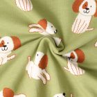 Tissu Sweat léger envers molletonné Oscar chiots Blancs sur fond Vert amande