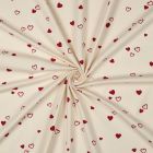 Tissu Jersey Coton imprimé Bio Petits Coeurs Rouges sur fond Ecru