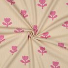 Tissu Jersey Coton côtelé Bio Tulipes Roses sur fond Ecru