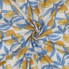 Tissu Coton indien Block print Citrons jaunes sur fond Ecru