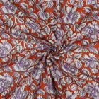 Tissu Coton indien Block print Fleuris Théo sur fond Orange