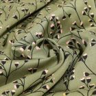 Tissu Viscose Branches pailletées sur fond Vert kaki
