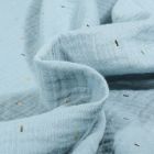 Tissu Double gaze Confettis rectangulaires dorés sur fond Bleu ciel