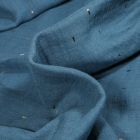 Tissu Double gaze Confettis rectangulaires dorés sur fond Bleu pétrole