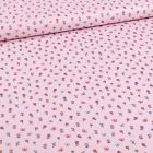 Tissu Coton imprimé Petits bouquets de fleurs et papillons sur fond Rose - Par 10 cm