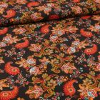Tissu Viscose Motif cachemires et arabesques fleuris sur fond Noir - Par 10 cm