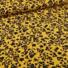 Tissu Viscose Bouquets de fleurs noirs sur fond Jaune - Par 10 cm