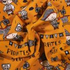 Tissu Jersey Coton Mini pirates sur fond Jaune moutarde - Par 10 cm