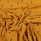 Tissu Jersey Coton Etoiles et ancres bleues et vertes sur fond Jaune - Par 10 cm