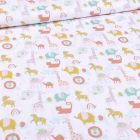 Tissu Coton imprimé Bio Animaux de la savane sur fond Blanc - Par 10 cm
