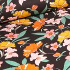 Tissu Viscose Twill extensible Fleurs pastels sur fond Noir