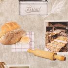 Tissu Toile Coton Boulangerie sur fond Taupe - Par 10 cm